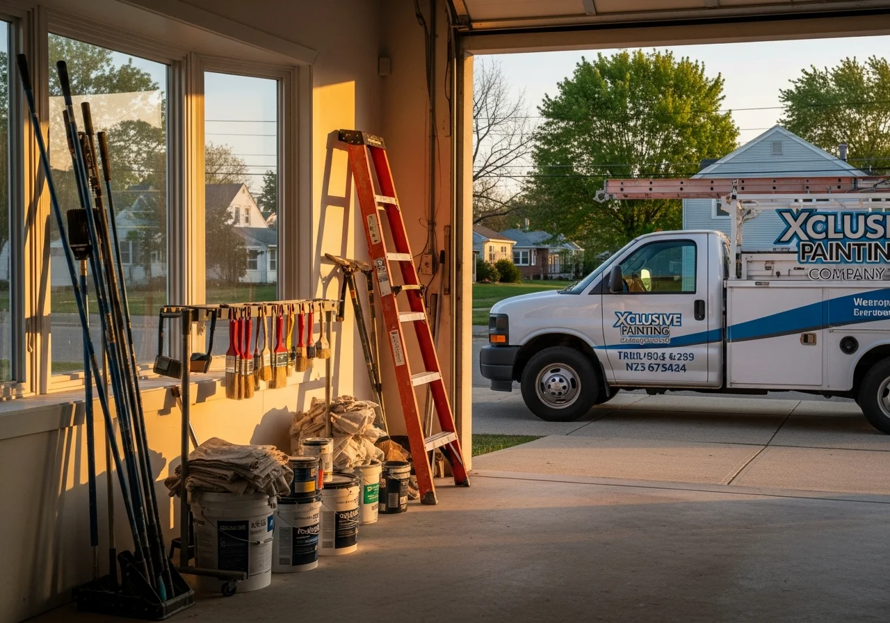 Professional painting crew with equipment and tools ready for residential interior and exterior work.