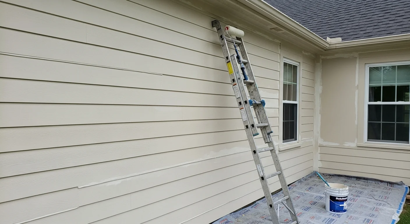 A two-story colonial home in Hudson, Ohio with freshly painted white siding and dark trim, showing clean lines along the shutters and front porch fascia. The exterior reflects a completed professional paint job on a residential property typical of Hudson's established neighborhoods.